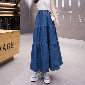 Γυναικεία casual Vintage ελαστική μέση με φούστα πλισέ Maxi τζιν φούστα τζιν Μόδα Streetwear Μακριές φούστες Γυναικείες συν μέγεθος 6XL C480