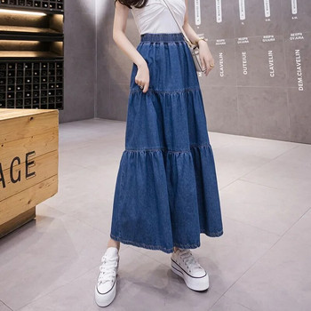 Γυναικεία casual Vintage ελαστική μέση με φούστα πλισέ Maxi τζιν φούστα τζιν Μόδα Streetwear Μακριές φούστες Γυναικείες συν μέγεθος 6XL C480
