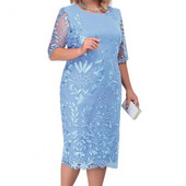 Rochie de dimensiuni plus femei, subțire, cu gâtul în formă de O, cu jumătate de mânecă, talie strânsă la șold, broderie, frunze de flori, cusături din dantelă, rochie de seară de petrecere