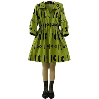 Κορεατικά γράμματα με εκτυπωτικό γιακά με μισό μανίκι Φούστα με ομπρέλα Fashion Plus Size Καλοκαιρινά ρούχα για Γυναικεία Μίνι φορέματα μέσης