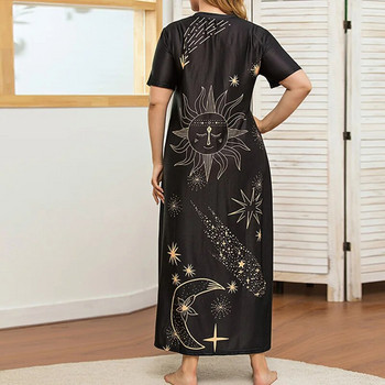 Καλοκαιρινό Plus Size Γυναικεία Ρούχα O-Neck Sun Star Χαλαρές τσέπες Graffiti Ευρωπαϊκό και Αμερικάνικο μαύρο casual μακρύ μπλουζάκι