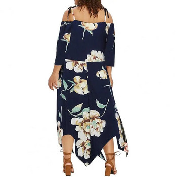 Γυναικείο φόρεμα σε μεγάλο μέγεθος Καλοκαίρι 2023 Floral σιφόν με κορδόνια μπροστά με ακανόνιστο στρίφωμα Midi φόρεμα