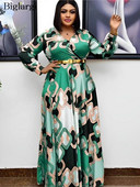 Μεγάλο μέγεθος Φθινοπωρινό μακρυμάνικο μακρύ φόρεμα Γυναικείο ριγέ καρό στάμπα μόδας βολάν Πλισέ γυναικεία φορέματα Casual γυναικείο φόρεμα 2023