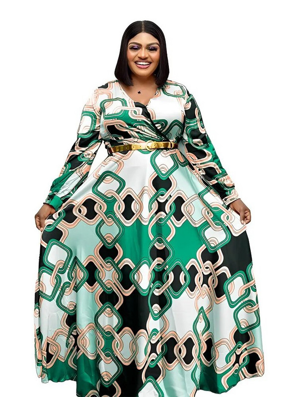 Μεγάλο μέγεθος Φθινοπωρινό μακρυμάνικο μακρύ φόρεμα Γυναικείο ριγέ καρό στάμπα μόδας βολάν Πλισέ γυναικεία φορέματα Casual γυναικείο φόρεμα 2023