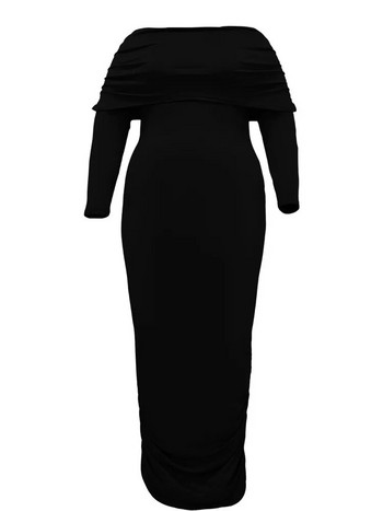 Плюс размер Есенна дълга рокля Дамска модна облегалка с отворени рамене Секси плисирани дамски рокли Дамска рокля с дълъг ръкав 2023 г.