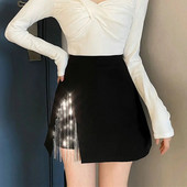 Streetwear Chain Tassel φούστες Γυναικείες Καλοκαιρινή Ψηλόμεση Split Mini φούστες Vintage Plus Size Μαύρη φούστα femme Casual φούστες Γυναικείες