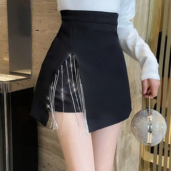 Streetwear Chain Tassel φούστες Γυναικείες Καλοκαιρινή Ψηλόμεση Split Mini φούστες Vintage Plus Size Μαύρη φούστα femme Casual φούστες Γυναικείες