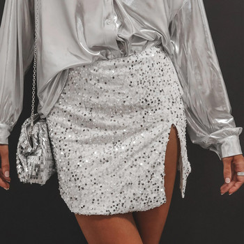 2023 Поли с пайети Дамски блестящи сребърни къси поли Дамска мода Мини летни поли с висока талия Блестящи секси парти дрехи