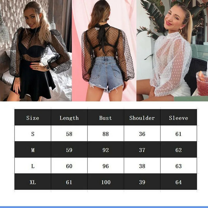 Slatka djevojka Ljetna široka košulja za plažu Ženska bluza Prozirne mrežaste košulje s puf rukavima Točkaste crno-bijele košulje Bluze s mašnom na leđima