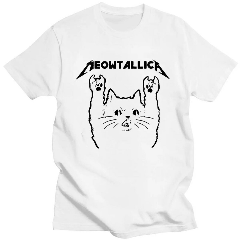 Funny Cat Meowtallica Cat Rock Music Graphic Print Majica Rock Music Modna majica s okruglim izrezom kratkih rukava Ženska velika veličina