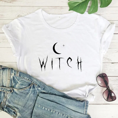 Tricou cu mânecă scurtă cu mânecă scurtă, cu decolteu O, cu imprimeu cu stea lunii, tricou pentru femei, tricou pentru femei, Topuri, Camisetas Mujer