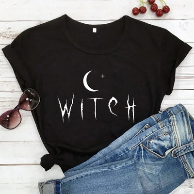 Tricou cu mânecă scurtă cu mânecă scurtă, cu decolteu O, cu imprimeu cu stea lunii, tricou pentru femei, tricou pentru femei, Topuri, Camisetas Mujer