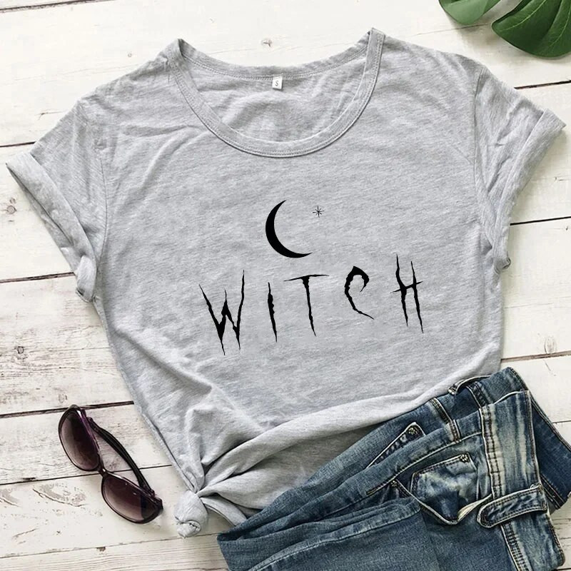 „Witch Star Moon Print“ moteriški marškinėliai trumpomis rankovėmis, laisvi kaklo moteriški marškinėliai Moteriški marškinėliai „Camisetas Mujer“