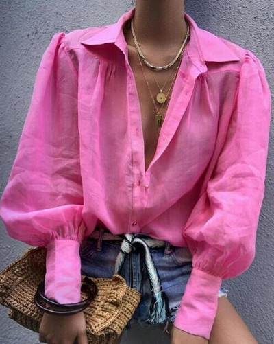 Bluză largi pentru damă, cu mânecă lungă, cu decolteu în V, cu nasturi, Bluze pentru femei, Bluze pentru femei de modă, cămăși de top casual, de birou, pentru femei