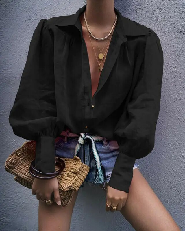 Bluză largi pentru damă, cu mânecă lungă, cu decolteu în V, cu nasturi, Bluze pentru femei, Bluze pentru femei de modă, cămăși de top casual, de birou, pentru femei