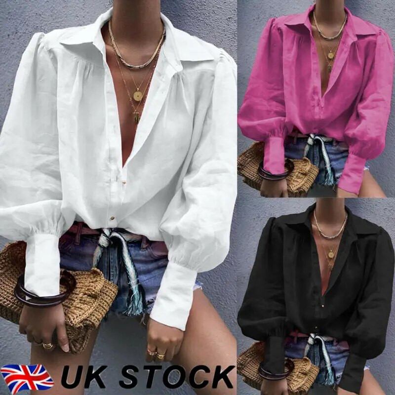 Bluză largi pentru damă, cu mânecă lungă, cu decolteu în V, cu nasturi, Bluze pentru femei, Bluze pentru femei de modă, cămăși de top casual, de birou, pentru femei