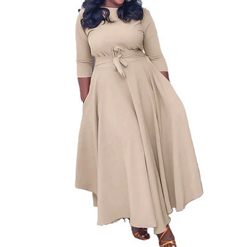 Φθινοπωρινό, Χειμώνα, Plus Size Γυναικεία Ρούχα Μονόχρωμα Μονόχρωμα Μόδα Επίδεσμος με στρογγυλή λαιμόκοψη Κομψό φόρεμα μάξι με μανίκια τρία τέταρτα