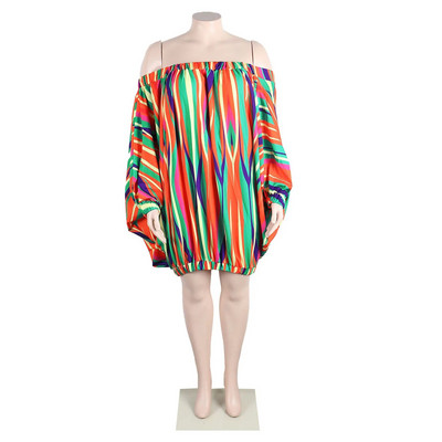 Wsfec L-3XL Γυναικεία Φορέματα 2023 Plus Size Sexy Slash Neck μακρυμάνικο Loose Fashion Printing Club Party Mini Dress Χονδρική