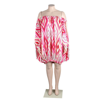 Wsfec L-3XL Γυναικεία Φορέματα 2023 Plus Size Sexy Slash Neck μακρυμάνικο Loose Fashion Printing Club Party Mini Dress Χονδρική