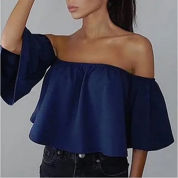 Cropped Tops 2017 Kawaii Καλοκαιρινά πουκάμισα Flare Sleeve Blusa Feminina Γυναικεία Μπλούζα Chiffon Blusas Sexy Off Shoulder Top Party