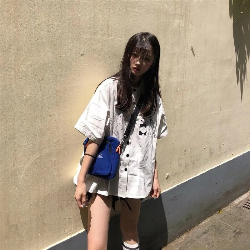 Bluza Ženska košulja Ovratnik s otvorenim ovratnikom Ljeto Harahjuku Streetwear Printed BF Fashion Womens Vintage Elegant Students Ulzzang Chic