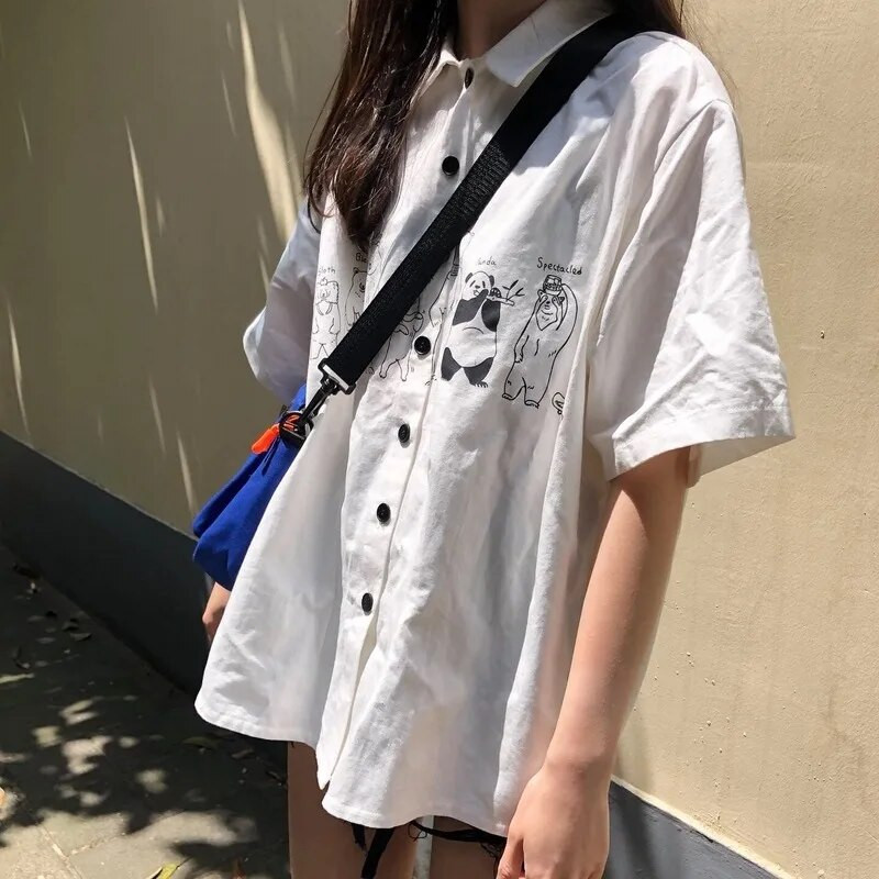 Bluza Ženska košulja Ovratnik s otvorenim ovratnikom Ljeto Harahjuku Streetwear Printed BF Fashion Womens Vintage Elegant Students Ulzzang Chic