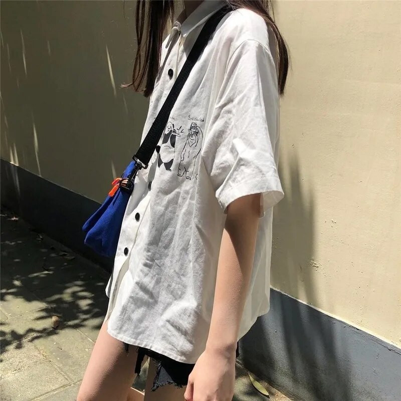 Bluza Ženska košulja Ovratnik s otvorenim ovratnikom Ljeto Harahjuku Streetwear Printed BF Fashion Womens Vintage Elegant Students Ulzzang Chic