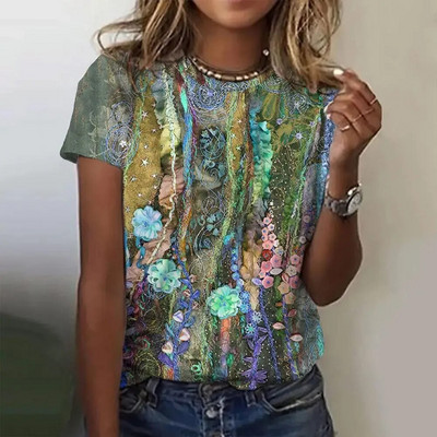 Tricou cu mânecă scurtă la modă de vară pentru femei, cu gât în formă de O, cu imprimare grafică, Topuri vintage, Pulover Harajuku, haine supradimensionate pentru femei