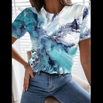 Vară, vânzări fierbinți, modă nouă, imprimeu cu flori 3D, tricouri cu gât în formă de O, tricouri cu mânecă scurtă, ocazional, haine largi, haine pentru femei