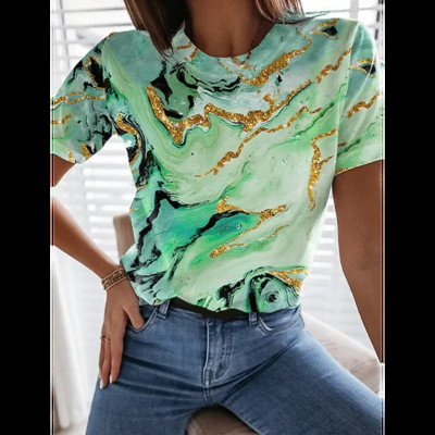 Vară, vânzări fierbinți, modă nouă, imprimeu cu flori 3D, tricouri cu gât în formă de O, tricouri cu mânecă scurtă, ocazional, haine largi, haine pentru femei