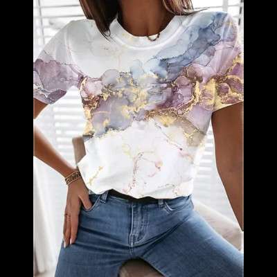 Vară, vânzări fierbinți, modă nouă, imprimeu cu flori 3D, tricouri cu gât în formă de O, tricouri cu mânecă scurtă, ocazional, haine largi, haine pentru femei