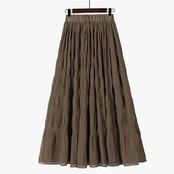 Μεγάλο μέγεθος 4 χρωμάτων Μακριά γυναικεία φούστα Stretch Ψηλόμεση σιφόν φούστα σε γραμμή Α Casual πλισέ Midi φούστα Faldas Saias Streetwear