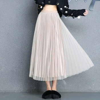 Κομψή τούλινη χρυσή βελούδινη φούστα ομπρέλα για γυναίκες Κορεάτικη μόδα Ελαστική φούστα ψηλόμεση σε γραμμή Α Casual πλισέ φούστα