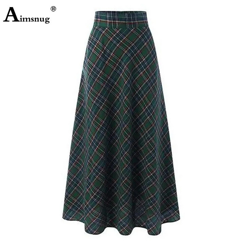England Style 2024. Nove suknje do poda Ženske elegantne modne karirane suknje velikih veličina Ženske duge suknje s pupoljcima visokog struka