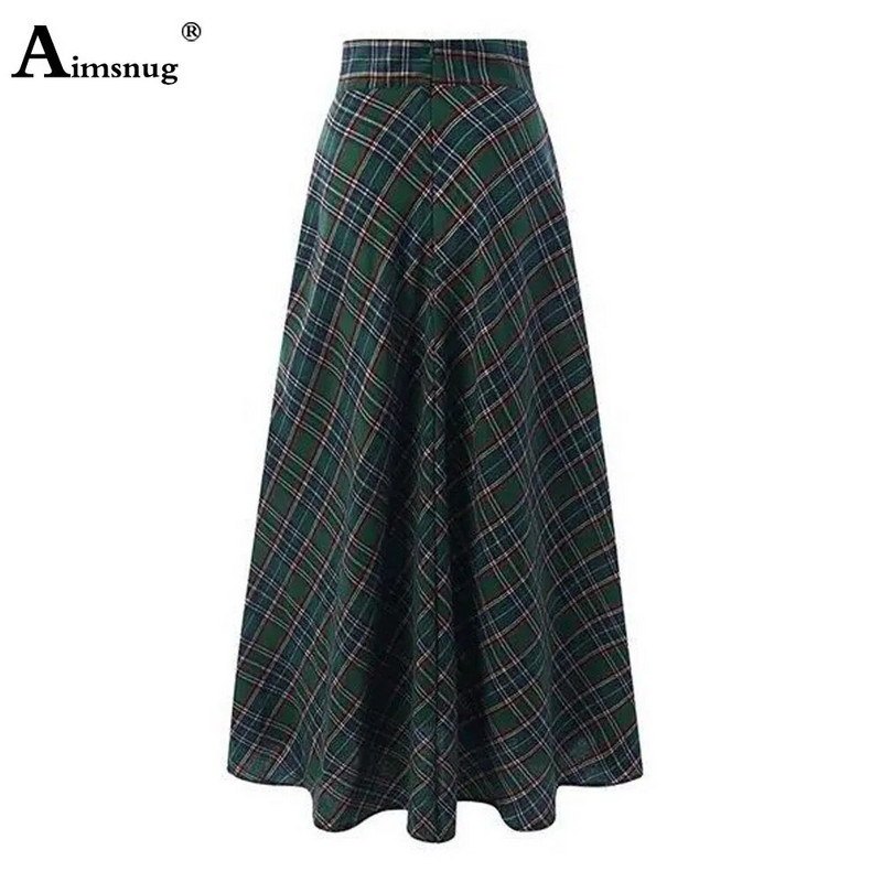 England Style 2024. Nove suknje do poda Ženske elegantne modne karirane suknje velikih veličina Ženske duge suknje s pupoljcima visokog struka