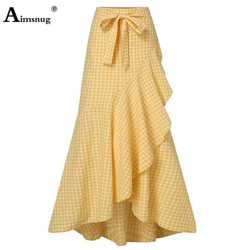 2024 Νέα ανοιξιάτικη casual ρετρό καρό φούστες Γυναικείες κομψές μακριές φούστες με βολάν για πάρτι Φορέματα με φούστα με ψηλόμεσο μπουμπούκι Plus Size S-5XL