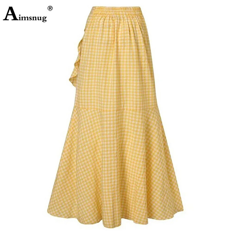2024 Νέα ανοιξιάτικη casual ρετρό καρό φούστες Γυναικείες κομψές μακριές φούστες με βολάν για πάρτι Φορέματα με φούστα με ψηλόμεσο μπουμπούκι Plus Size S-5XL