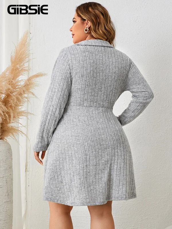 GIBSIE didelio dydžio Polo V kaklo apvyniojama mini suknelė pavasario rudens laisvalaikio ilgomis rankovėmis briaunotomis megztomis vientisos A linijos suknelės, moteriškos 2023 m.
