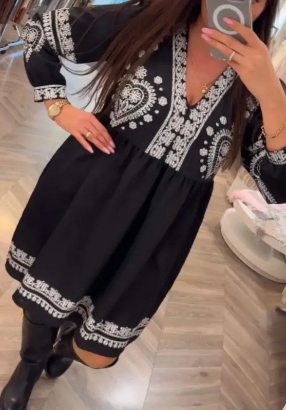 Μαύρο φαρδύ φόρεμα 3XL μακρυμάνικο Boho ρετρό αφρικανικό vintage casual φόρεμα 2024 Νέα Ρούχα Δωρεάν αποστολή 30