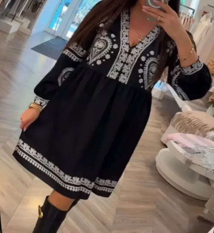 Μαύρο φαρδύ φόρεμα 3XL μακρυμάνικο Boho ρετρό αφρικανικό vintage casual φόρεμα 2024 Νέα Ρούχα Δωρεάν αποστολή 30