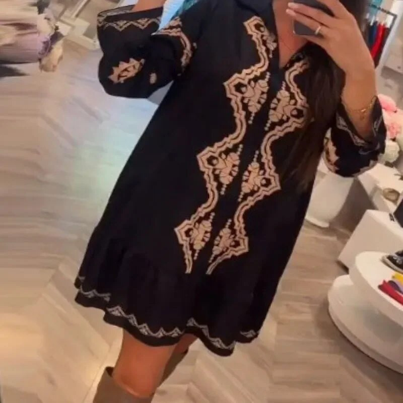 Μαύρο φαρδύ φόρεμα 3XL μακρυμάνικο Boho ρετρό αφρικανικό vintage casual φόρεμα 2024 Νέα Ρούχα Δωρεάν αποστολή 30