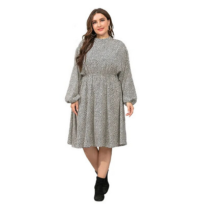 Φθινοπωρινό μίντι γυναικείο φόρεμα με πουά στάμπα Modis Loose βολάν Πλισέ γυναικεία φορέματα Μακρυμάνικο casual γυναικείο φόρεμα 2023