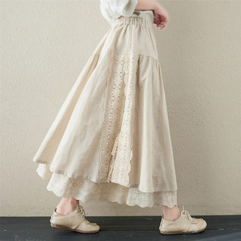 Plus Size 4XL 100KG Ανοιξιάτικη γυναικεία πλισέ φούστα Ιαπωνική βαμβακερή λινή φούστα A Line Φούστα Lolita