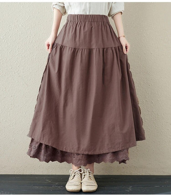 Plus Size 4XL 100KG Ανοιξιάτικη γυναικεία πλισέ φούστα Ιαπωνική βαμβακερή λινή φούστα A Line Φούστα Lolita