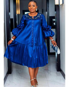 Dámske letné elegantné korálkové spoločenské šaty s okrúhlym výstrihom a rozšírenými rukávmi, skladané košeľové šaty pre ženy