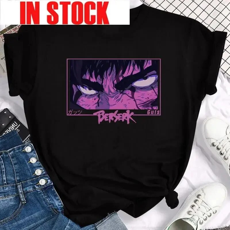 Majica kratkih rukava s japanskim anime Berserk grafičkim printom Ležerna modna vintage majica s okruglim izrezom kratkih rukava Ženska velika veličina