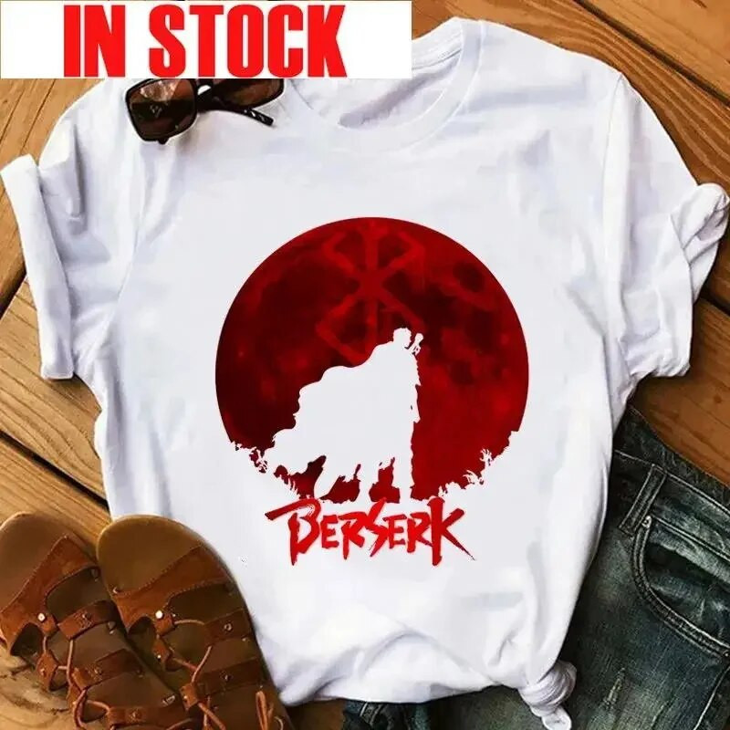 Majica kratkih rukava s japanskim anime Berserk grafičkim printom Ležerna modna vintage majica s okruglim izrezom kratkih rukava Ženska velika veličina