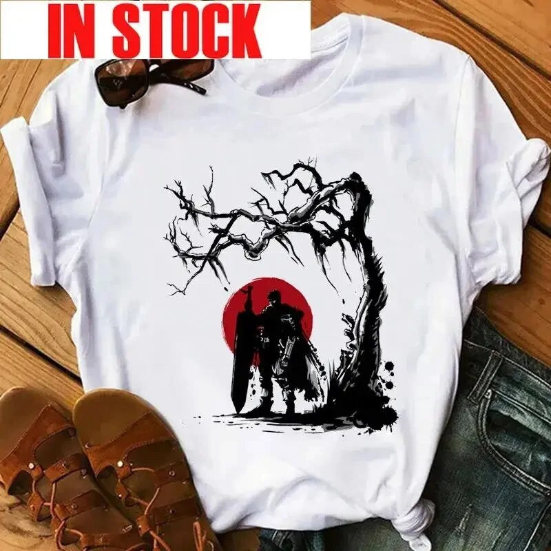 Majica kratkih rukava s japanskim anime Berserk grafičkim printom Ležerna modna vintage majica s okruglim izrezom kratkih rukava Ženska velika veličina