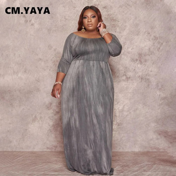 CM.YAYA Γυναικείο φόρεμα Plus Size Print Strechy Loose Maxi Φορέματα Vinate Elegant Party Vestidos Fashion Ρούχα Φθινόπωρο