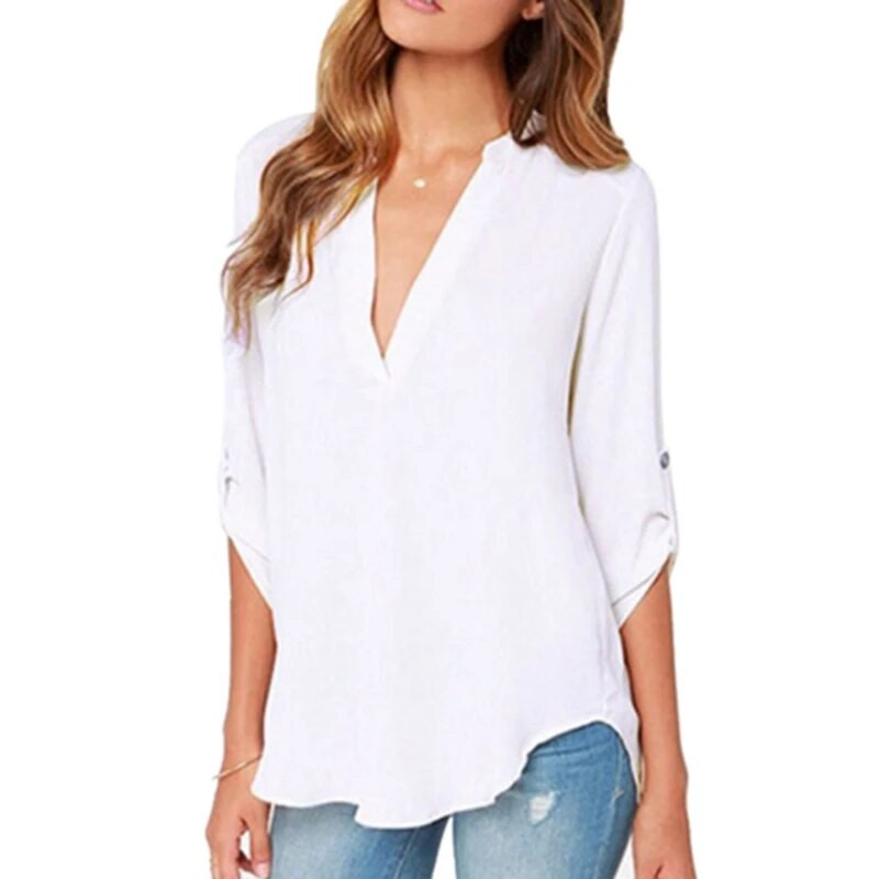 Dámske sexy šifónové blúzky, košele, módne sviatočné bluzky, dámske ležérne jarné jesenné jednofarebné topy a blúzky, plus veľkosť 5XL